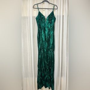 Green Sequin Evening Gown